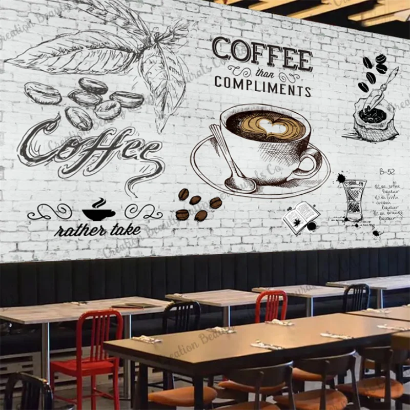 Fehér Falnak, Kézzel festett Kávé Freskó Háttérkép, Délutáni Tea, Étterem, Kávézó, kávézó Háttér tapéta Papírt Tapiz Kép 1