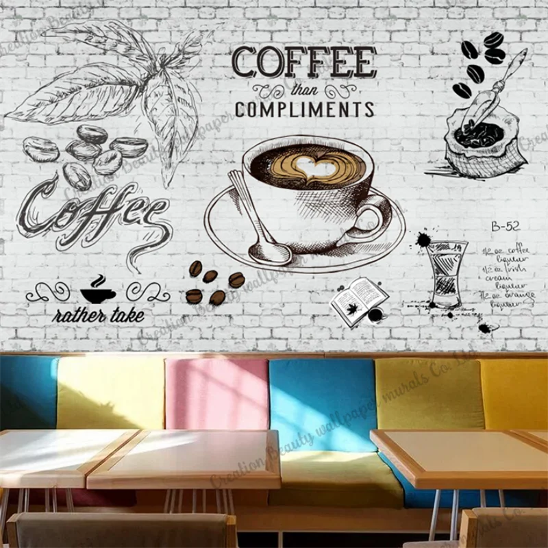Fehér Falnak, Kézzel festett Kávé Freskó Háttérkép, Délutáni Tea, Étterem, Kávézó, kávézó Háttér tapéta Papírt Tapiz Kép 4