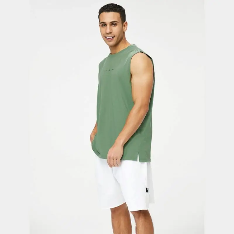 eBay-en sleeve fitness sport tartály tetején férfi ujjatlan nyomtatás póló vállán Amerikai mellény laza forgatás öltöny Kép 0