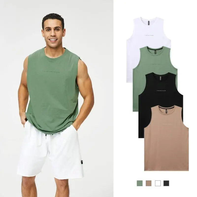 eBay-en sleeve fitness sport tartály tetején férfi ujjatlan nyomtatás póló vállán Amerikai mellény laza forgatás öltöny Kép 1