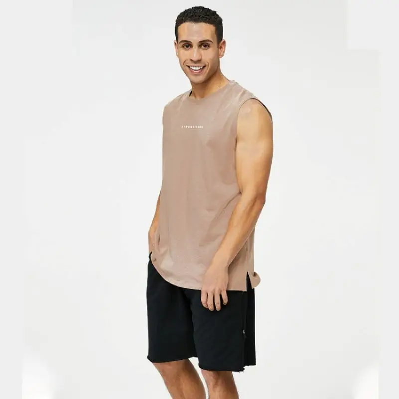 eBay-en sleeve fitness sport tartály tetején férfi ujjatlan nyomtatás póló vállán Amerikai mellény laza forgatás öltöny Kép 2