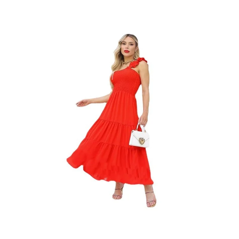 Kis polgári városi női harisnyatartó ruha, elasztikus wrap mellkas, egy váll boutique női divat strand szoknya Kép 4