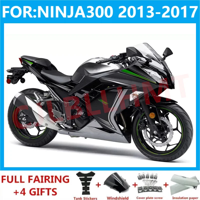 Új, ABS, Motoros Spoiler szett Alkalmas ninja 300 ninja300 2013 2014 2015 2016 2017 EX300 ZX300R burkolat készlet szett fekete ezüst Kép 0