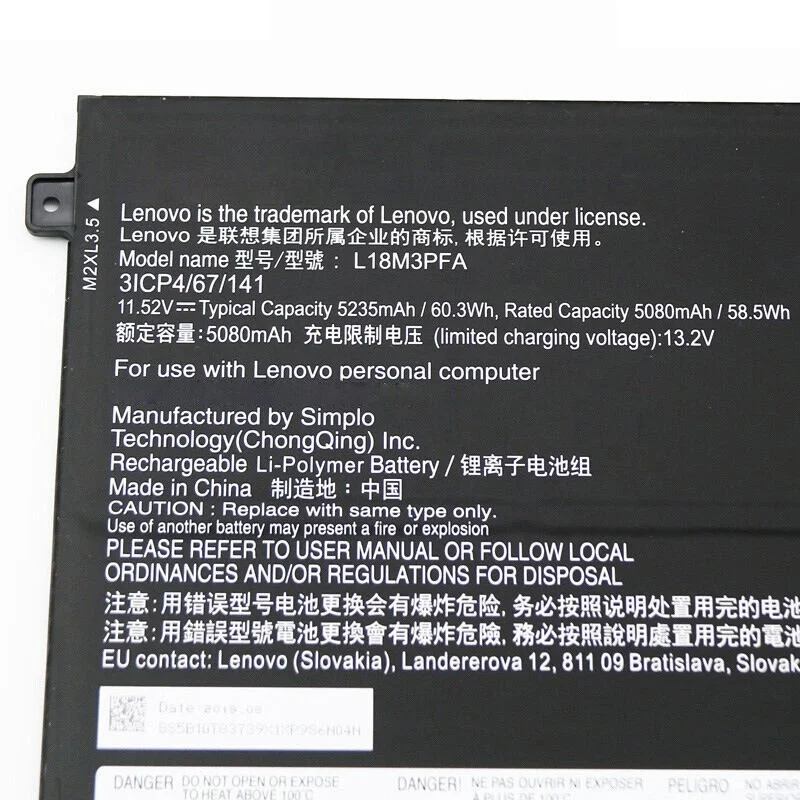 Laptop Akkumulátor Lenovo 5B10T83739 5B10W67258 L18D3PF2 L18M3PFA SB10W67375 Jóga C740-15 C740-15IML 11.52 V 60.3 W Kép 3